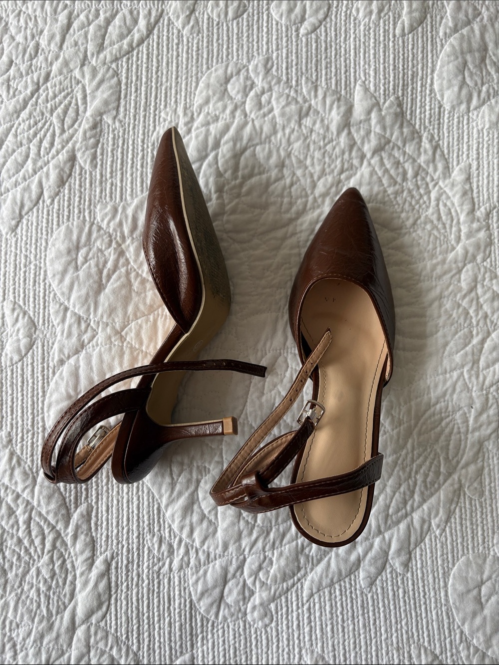 Pointed-Toe Brown Slingback Heels